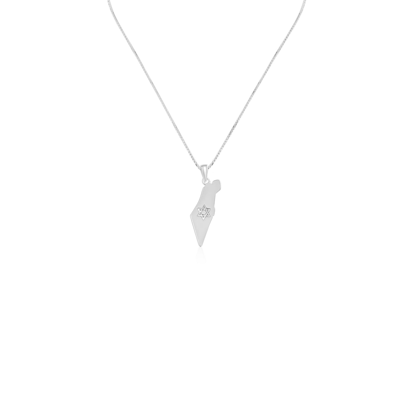 שרשרת עם תליון מפת ישראל עם מגן דוד חרות באמצע מכסף 925